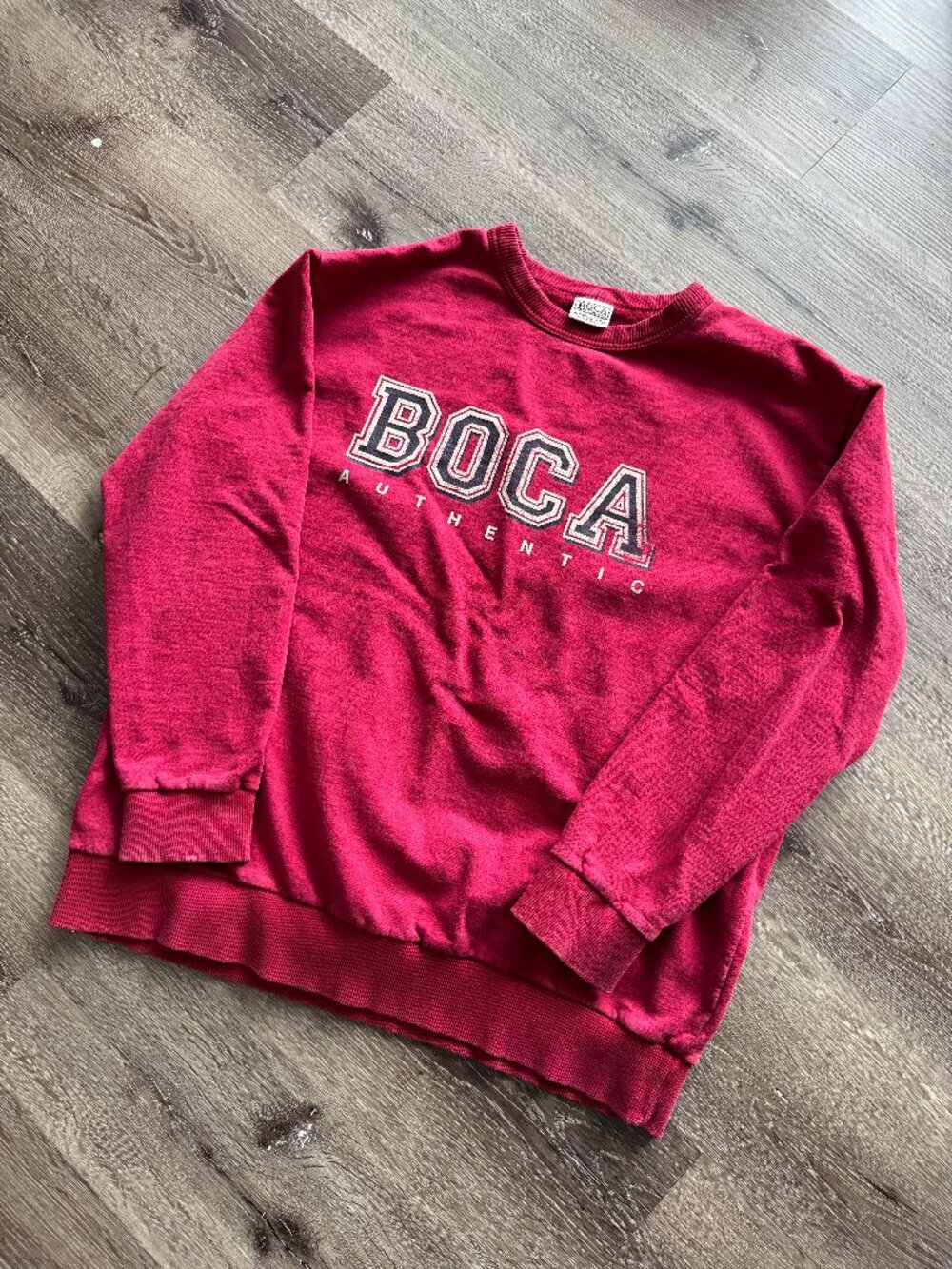 Vintage 90s BOCA Sweatshirt | Cherry Red Stonewashed Oversized Cotton L
